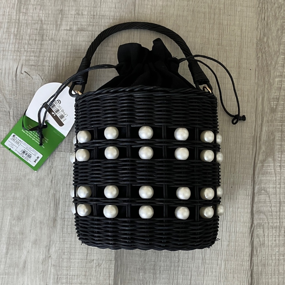 Kate Spade Bag Black Wicker Bag with Pearl Accents